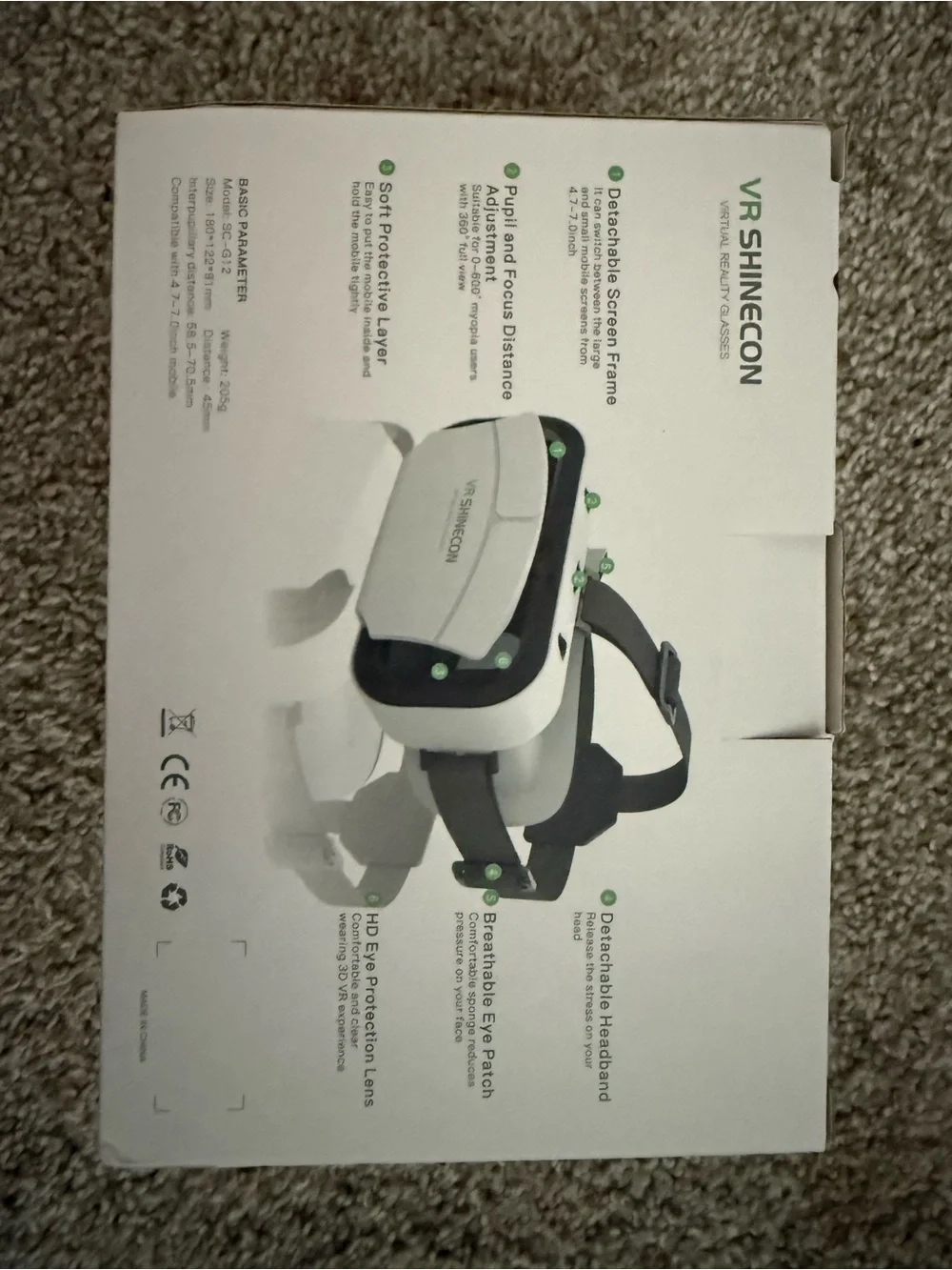 VR Shinecon White Mobile VR Headset with Adjustable Focus